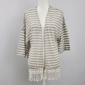 Lovemarks Striped Cardigan Sweater with Fringe